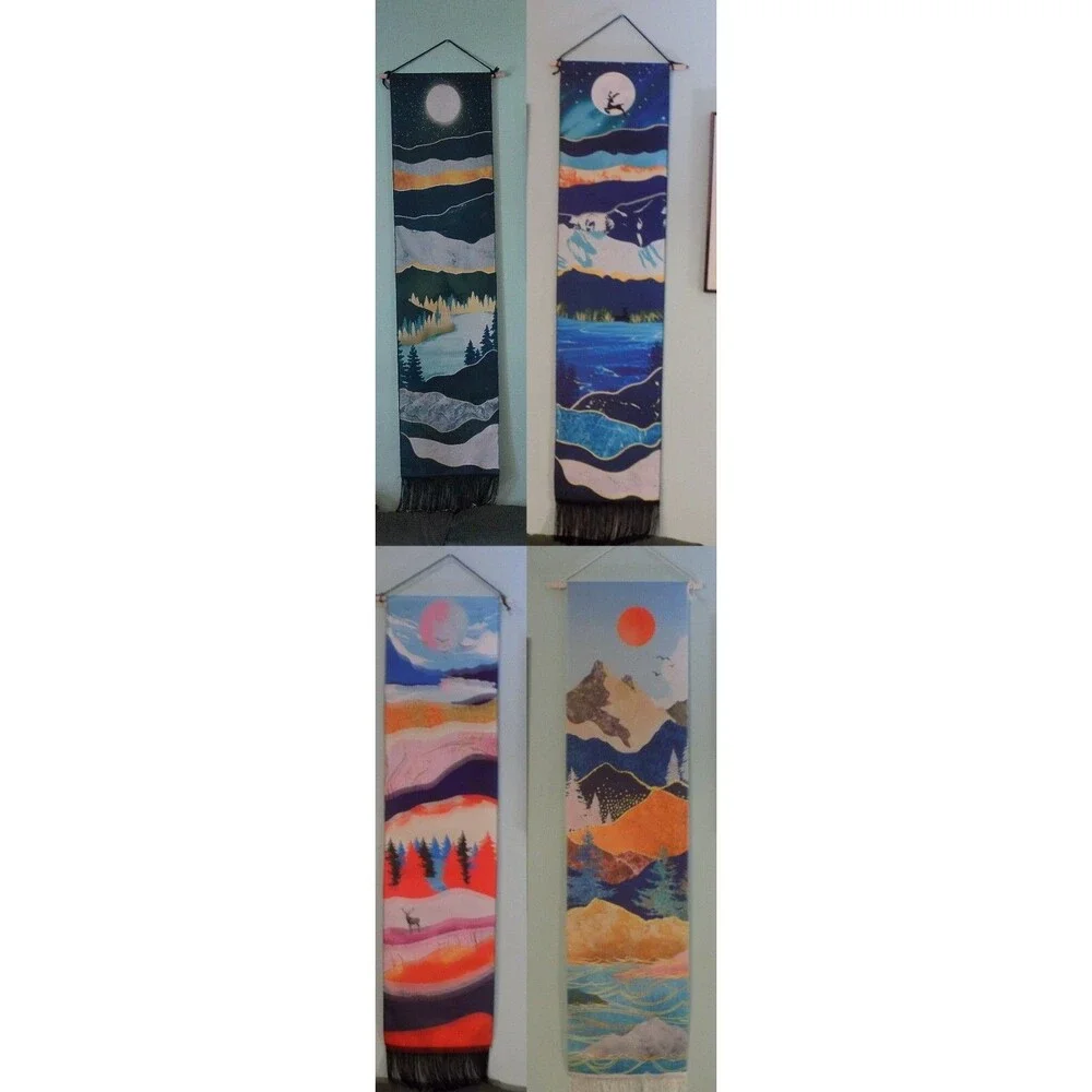 4 Art Print Wall Hanging Scroll Landscape Scenery Tapestry Boho Lot